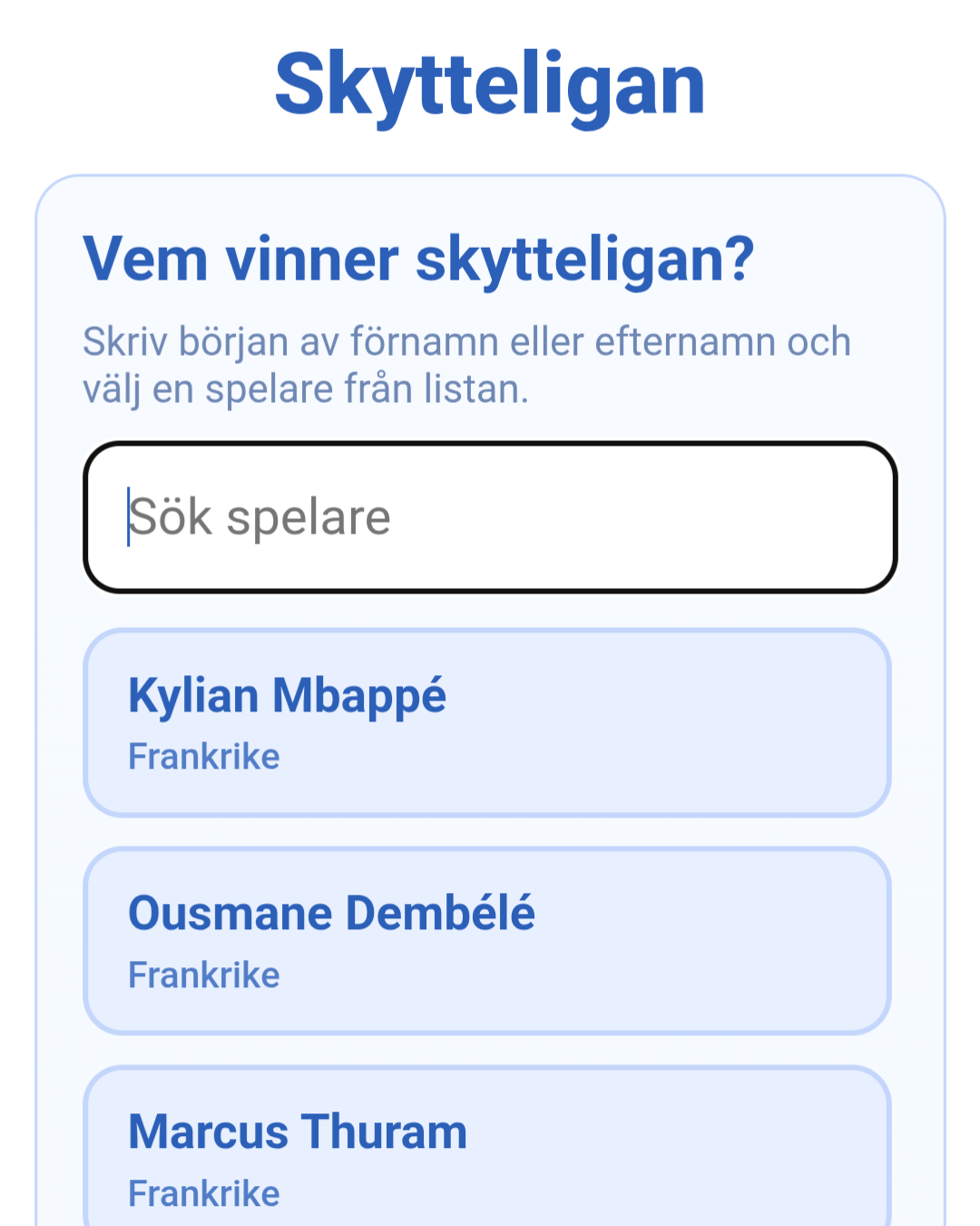 Skärmdump av skytteligatips i Kompistipset